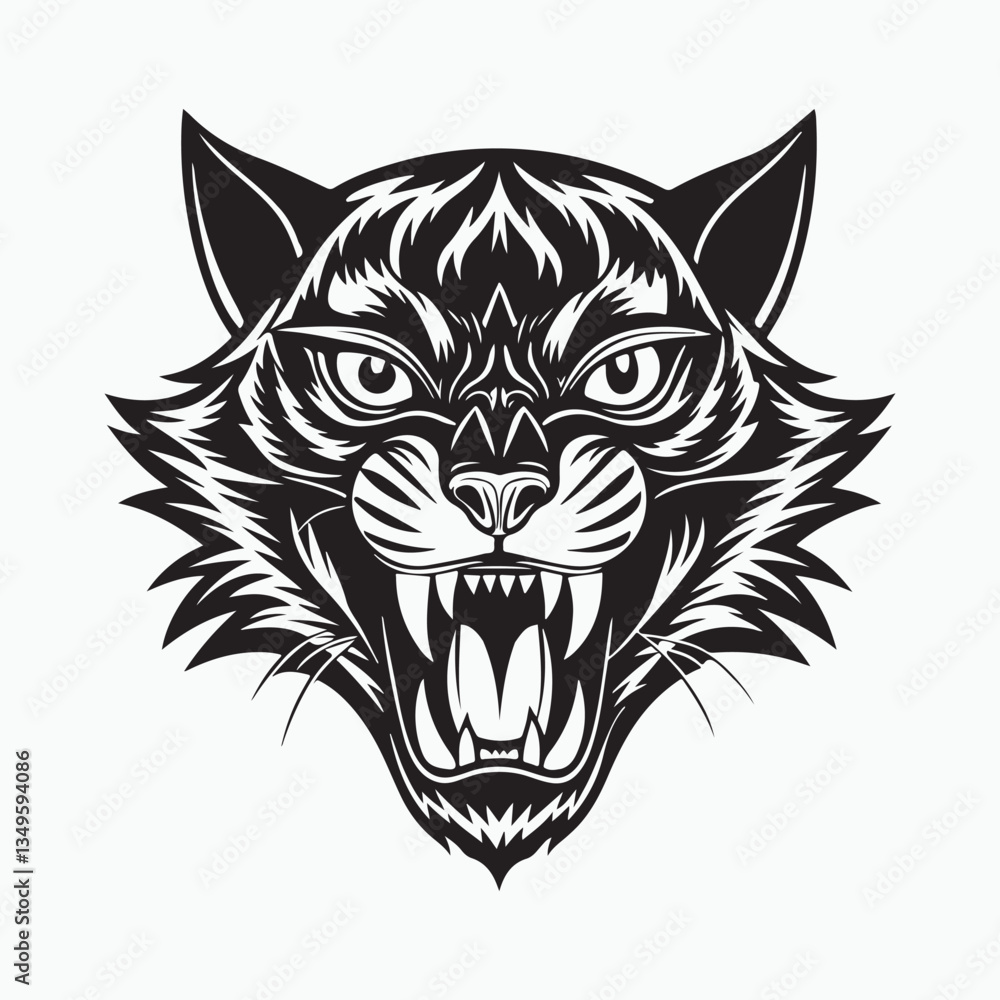 angry wild cat vector design in bold black and white style angry wild cat vector design in bold black and white style