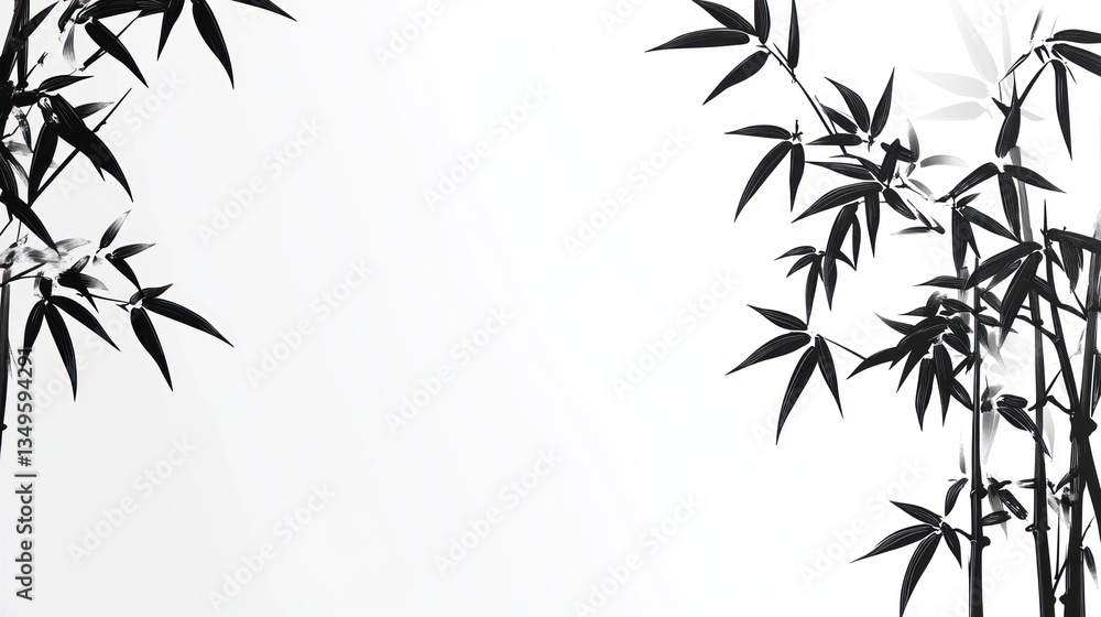 Fototapeta premium Abstract monochrome bamboo branches on white background. Possible use Print design, website background