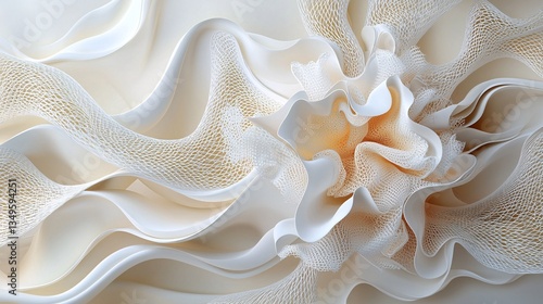 Abstract White Textured Design with Flowing Shapes and Delicate Patterns in Soft Neutral Tones