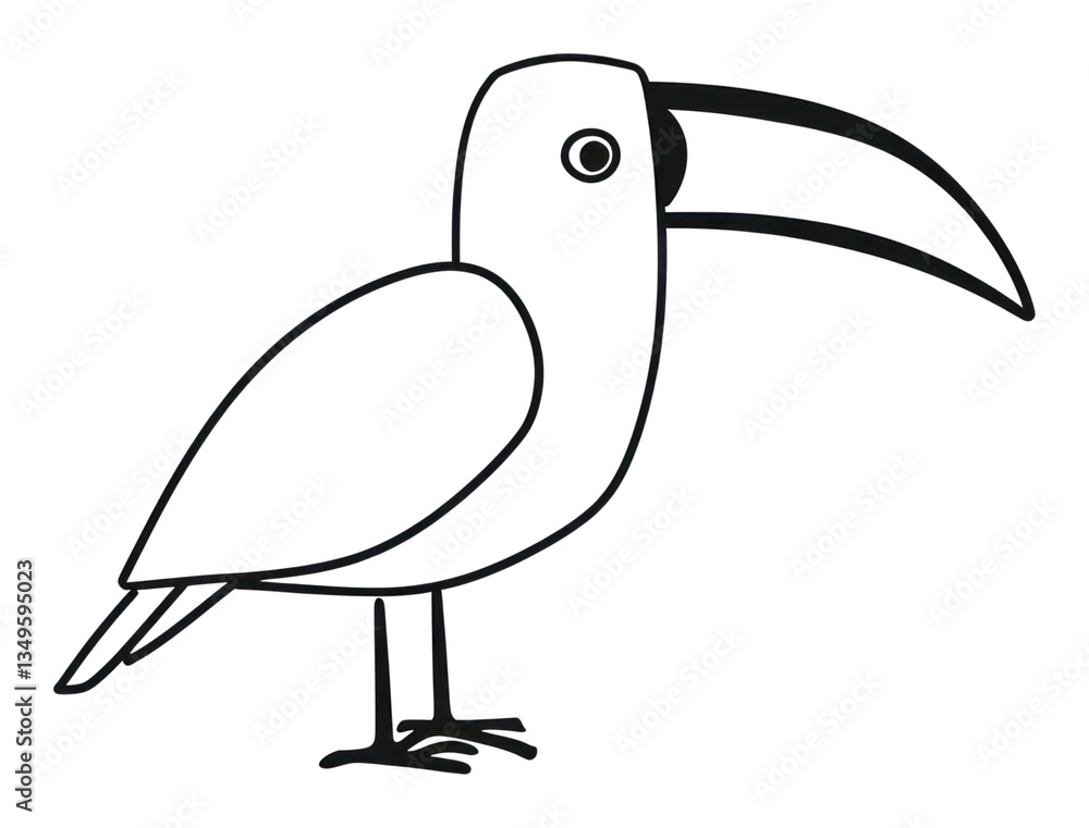 Fototapeta premium Minimal illustration of toucan drawing animal sketch.