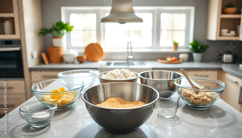 Wallpaper Mural Preparing Baking Ingredients in Bowls on a Kitchen Countertop Torontodigital.ca