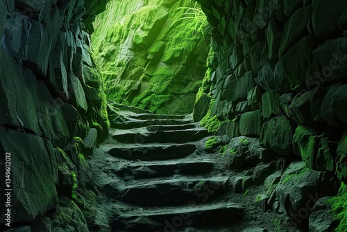 Nature'S Touch: Mossy Steps In Underground Cave