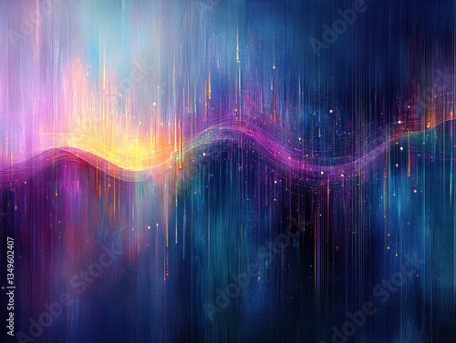 A vibrant abstract artwork featuring flowing waves of color, creating a sense of dynamic movement and energy against a dark background.