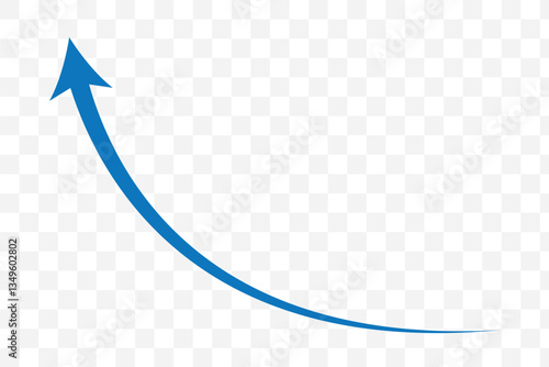 blue arrow icon curved upwards  .  blue curve arrow icon . long arrow icon . curve arrow vector illustration. 