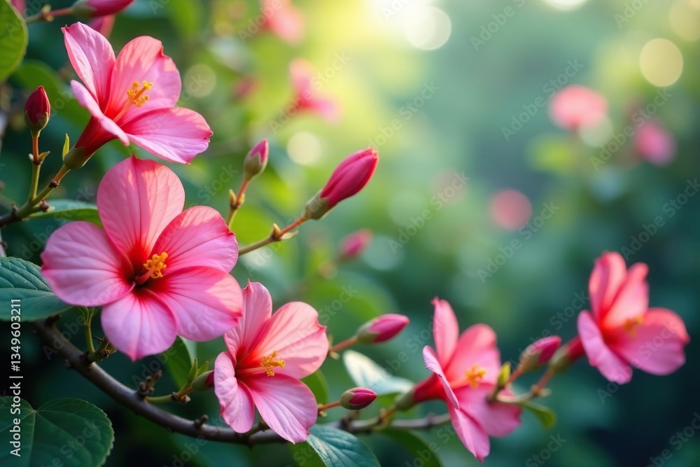 Fototapeta premium Continuous blooming flowers, interconnected vines, soft focus , design, nature, blossom