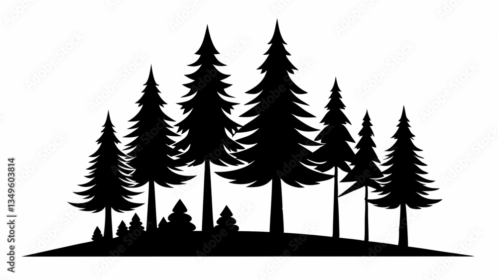 Fototapeta premium Minimalist Silhouette Pine Trees – Black and White Vector Illustration.