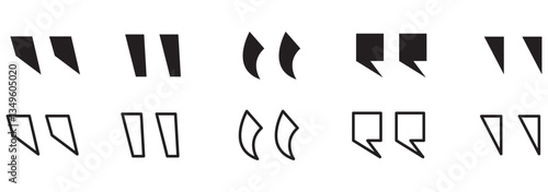 Set of quote mark. Quotes icon vector set. Quotemarks outline, speech marks, inverted commas or talking marks collection. Talk bubble speech icon. Black quotes icon.
