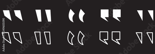 Set of quote mark. Quotes icon vector set. Quotemarks outline, speech marks, inverted commas or talking marks collection. Talk bubble speech icon. Black quotes icon.