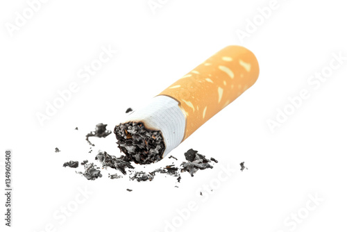 Single cigarette butt isolated on transparent or white background, png