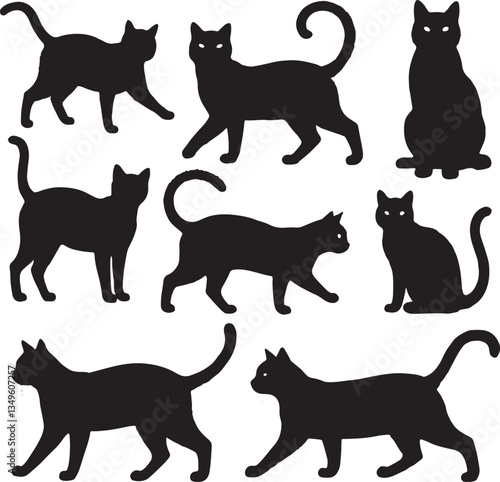 Collection of black cat silhouettes and animal shapes