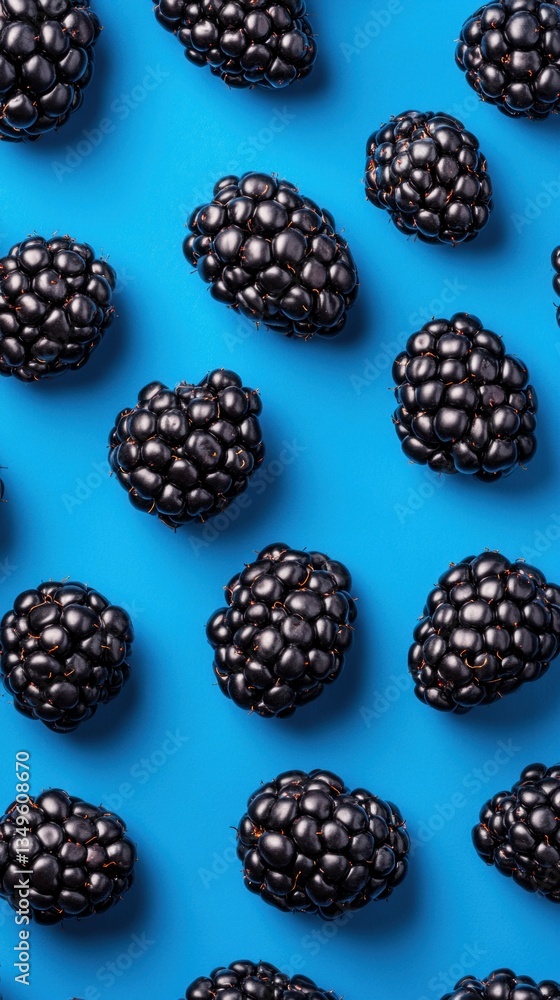Fresh Black Berries Arranged Against A Vibrant Blue Background Fresh Black Berries Arranged Against A Vibrant Blue Background