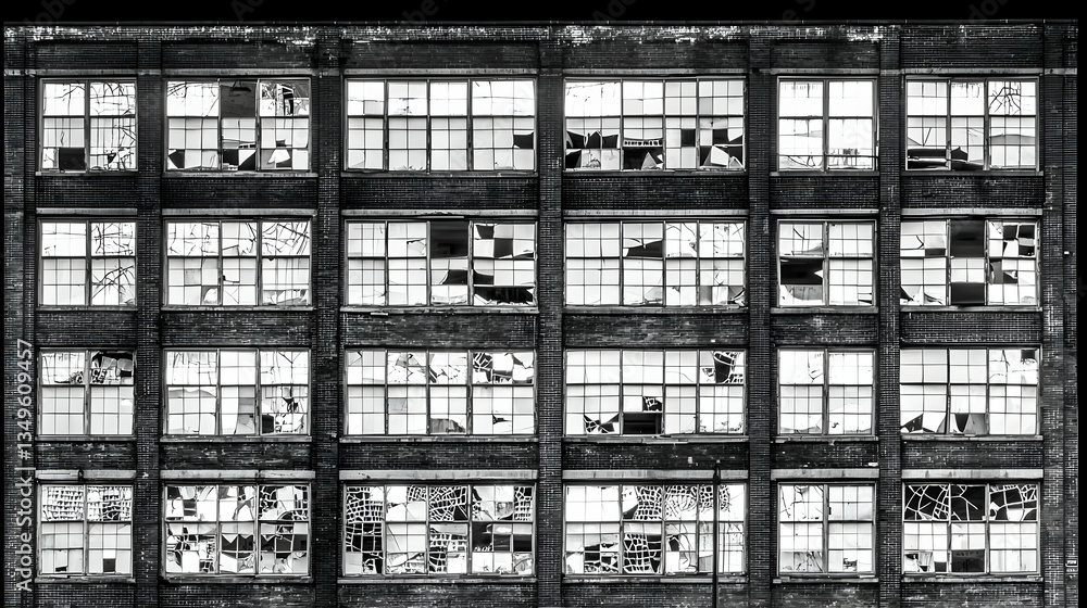 Abandoned factory building with broken windows, urban decay, city background, industrial architecture stock photo Abandoned factory building with broken windows, urban decay, city background, industrial architecture stock photo