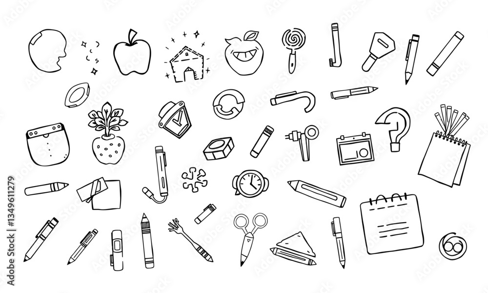 Back to school supplies, including pencils, pens, notebooks, and various stationery items, create vibrant and organized atmosphere for learning and creativity Back to school supplies, including pencils, pens, notebooks, and various stationery items, create vibrant and organized atmosphere for learning and creativity
