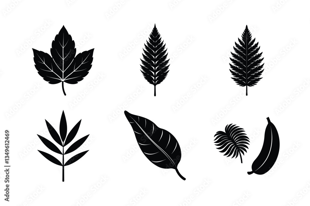 Fototapeta premium various types of leaves silhouette vector illustrations