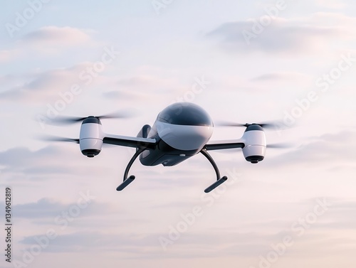 Private jet with vertical thrust vectoring engines, enabling precision landing in tight spaces like urban heliports