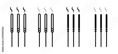 Burning incense stick icons collection