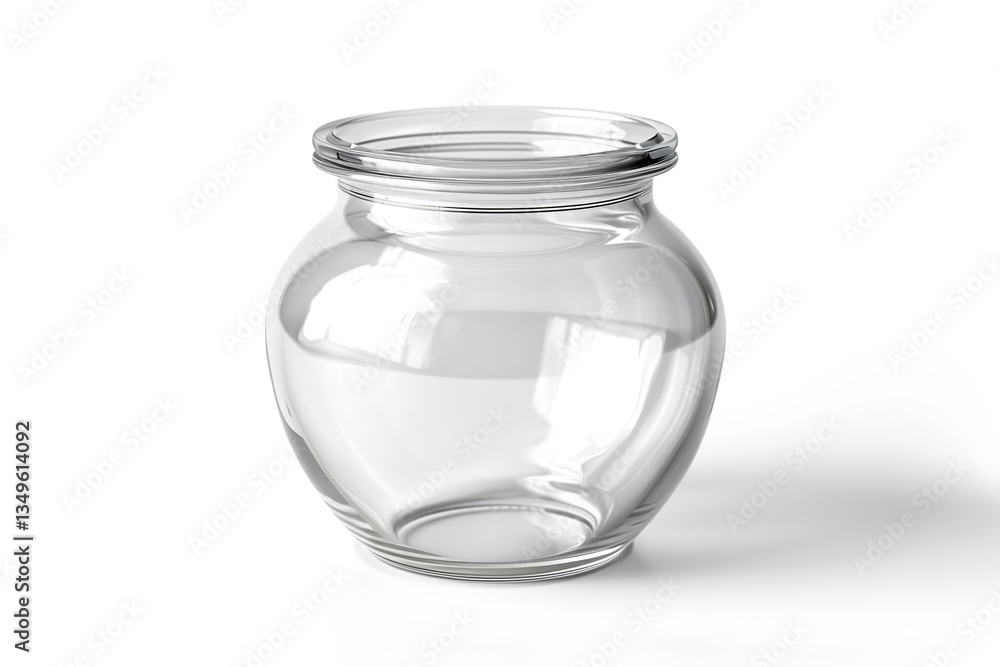 Empty clear glass jar on a white background, concept: storage, canning, preserving, homemade products, kitchenware, recycling, DIY projects, Empty clear glass jar on a white background, concept: storage, canning, preserving, homemade products, kitchenware, recycling, DIY projects,