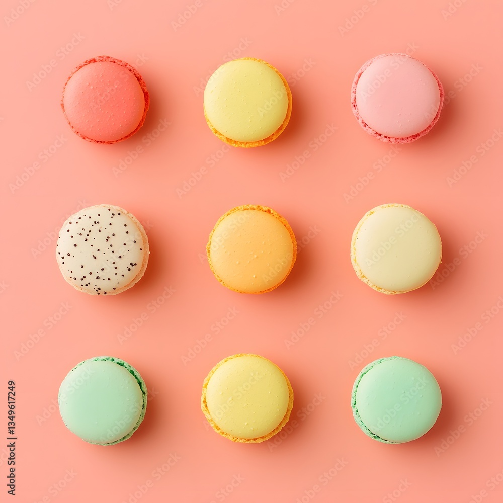 Fototapeta premium Pastel Macarons Flatlay Colorful Dessert Treats