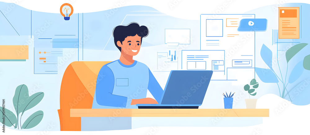 vector of a business man working on laptop vector of a business man working on laptop