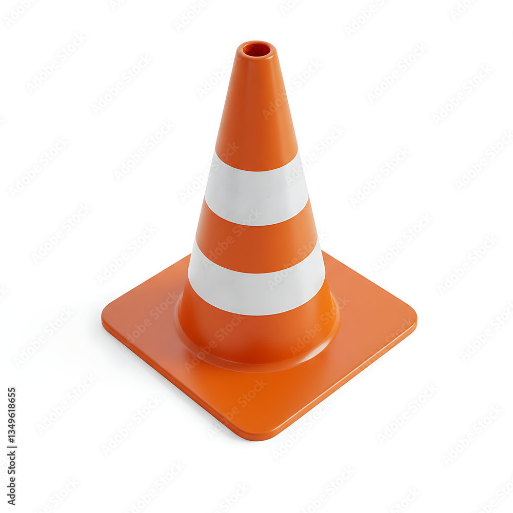 Orange traffic cone with reflective white stripe on a white background Orange traffic cone with reflective white stripe on a white background