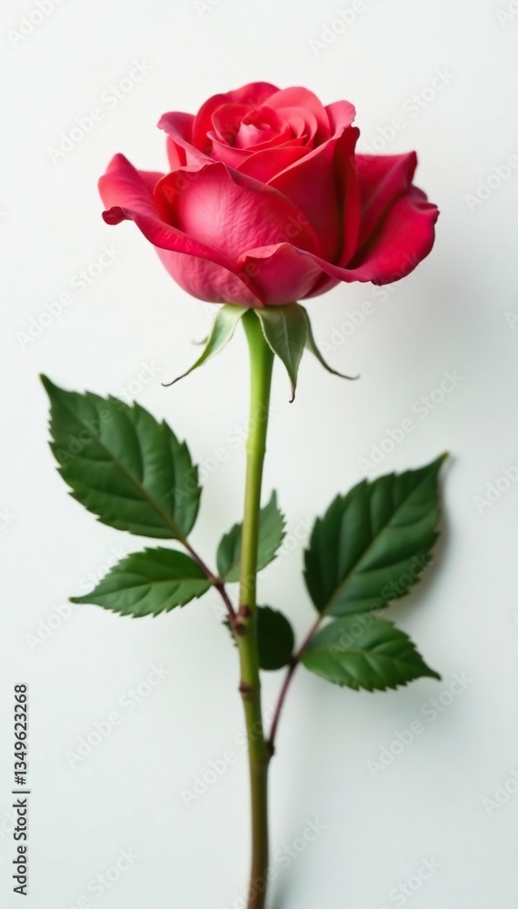 Obraz premium Single rose on white background with macro lens effect, bloom, rose, flowers