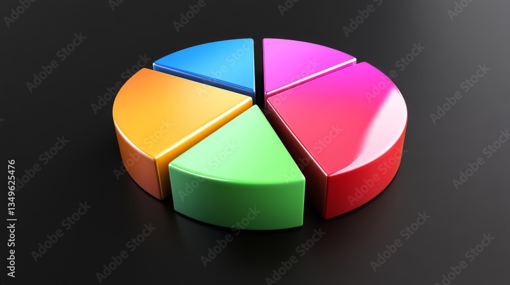 A vibrant D pie chart showcasing financial data, with glossy slices in various colors, set against a sleek black background, emphasizing data representation. A vibrant D pie chart showcasing financial data, with glossy slices in various colors, set against a sleek black background, emphasizing data representation.