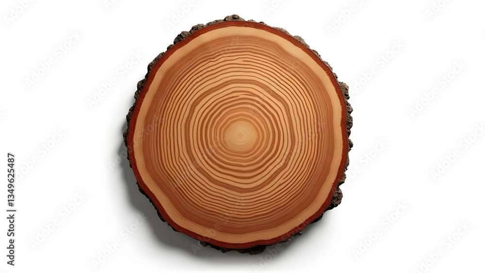 Fototapeta premium Cross Sectioned Ancient Redwood Log Revealing Centuries of Detailed Growth Rings on White