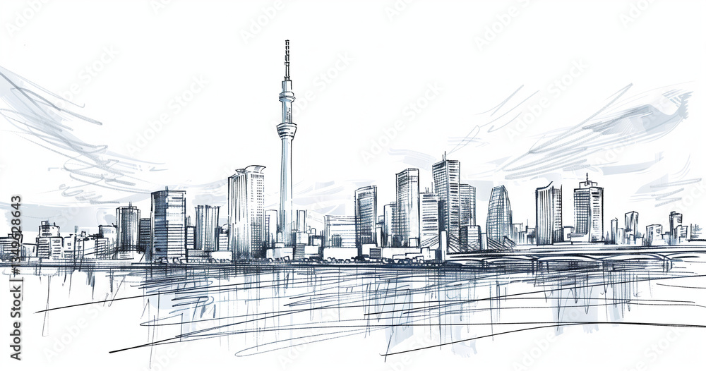 Fototapeta premium Sketch of Osaka skyline and Tokyo Tower.