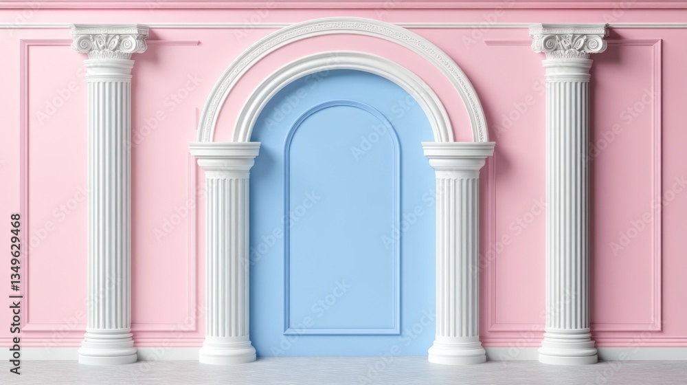 Fototapeta premium Classical architecture with a pastel colored wall and decorative pillars