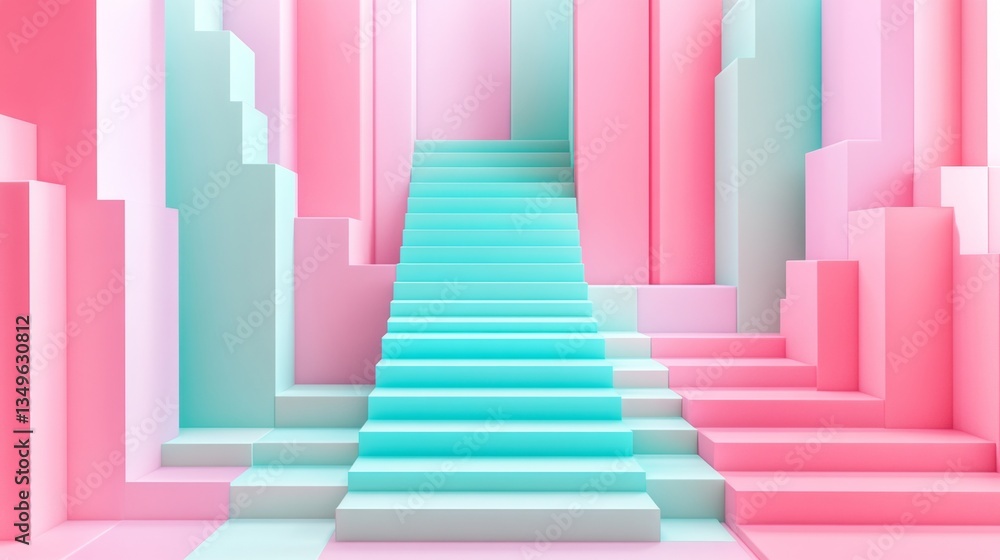 Vibrant abstract staircase with impossible geometric optical illusion in pastel colors for creative design Vibrant abstract staircase with impossible geometric optical illusion in pastel colors for creative design
