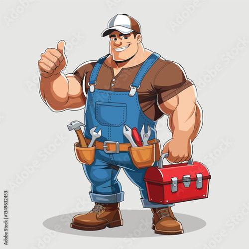Strong and Friendly Handyman Cartoon Professional Repairman Mascot Illustration