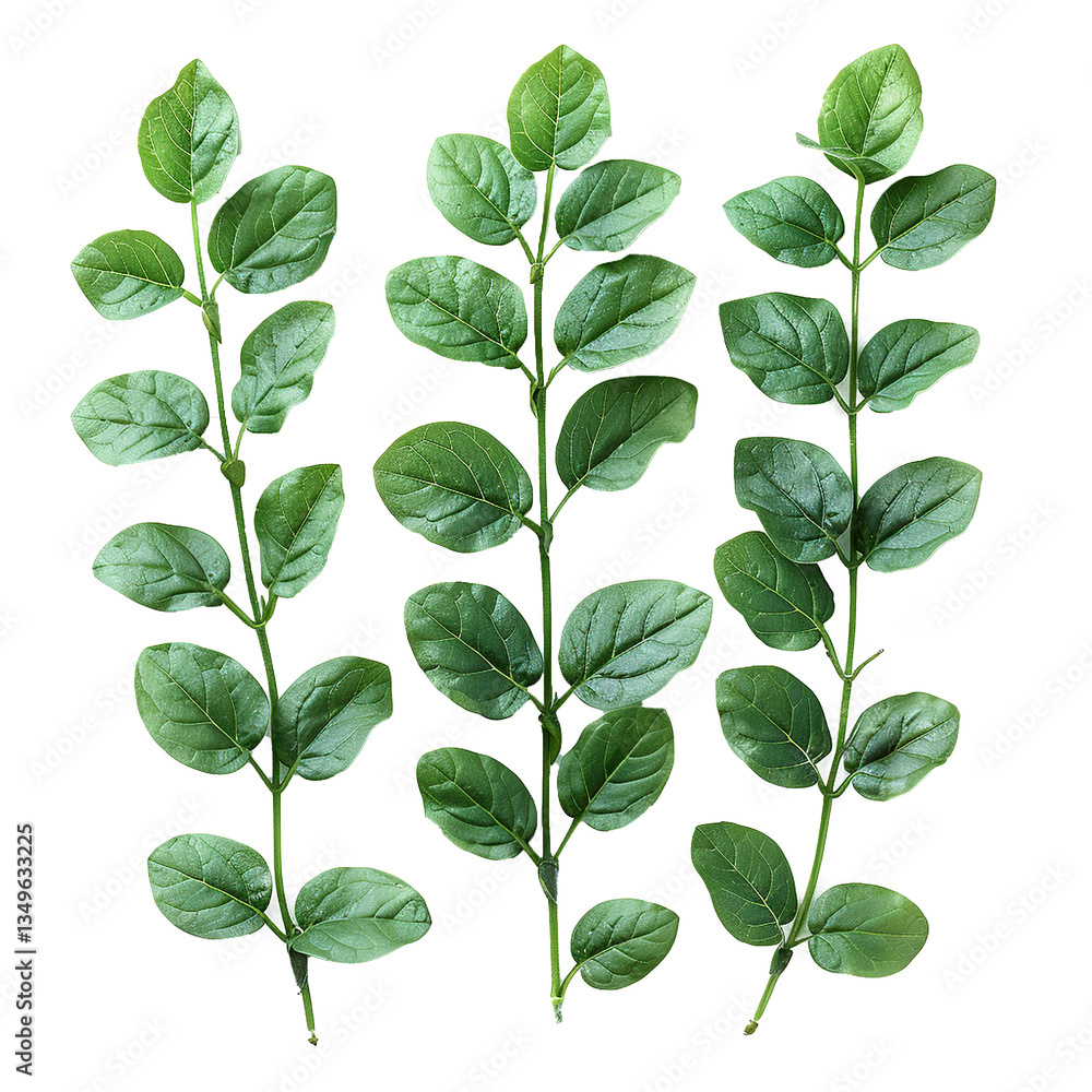 Naklejka premium Vibrant Green Leaves Botanical Illustration on Soft Green Background