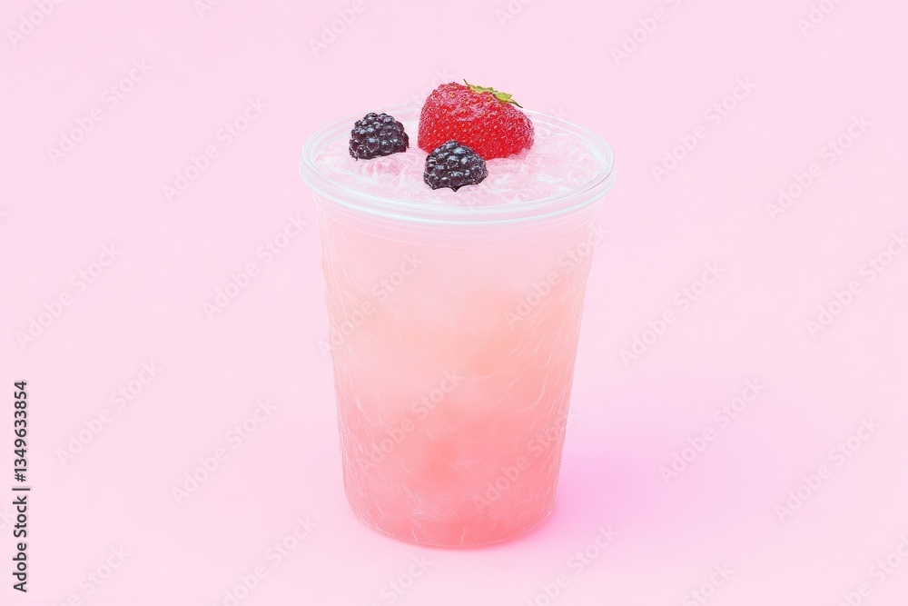 Pink beverage topped with fresh berries Pink beverage topped with fresh berries