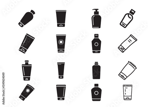 Sunscreen Bottle/Tube Silhouette Icon – Stylish Vector Illustration with Smart Edges and Solid Background