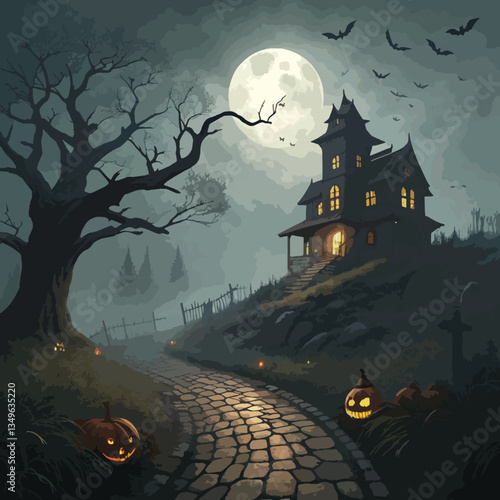 halloween background with haunted house