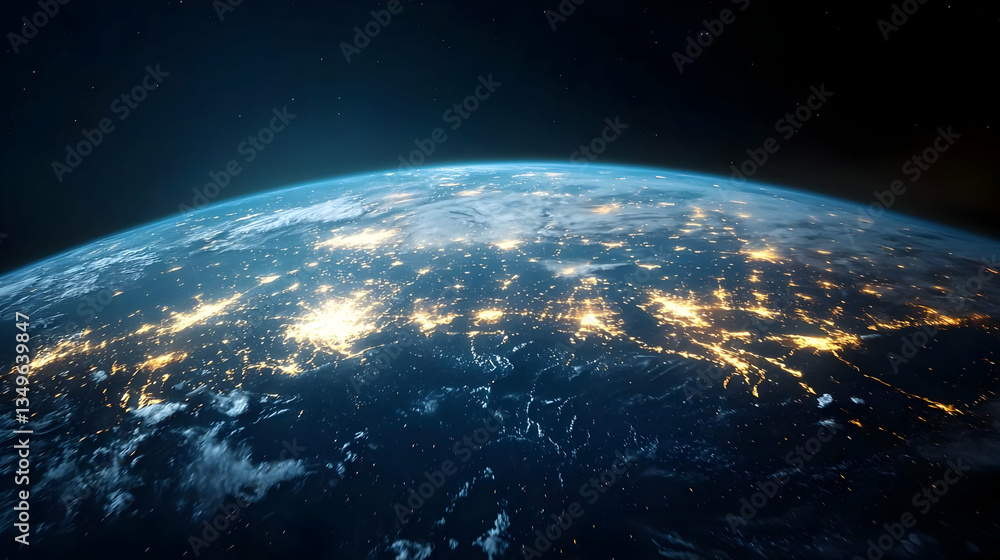 Obraz premium Earth At Night With Illuminated Cities From Space