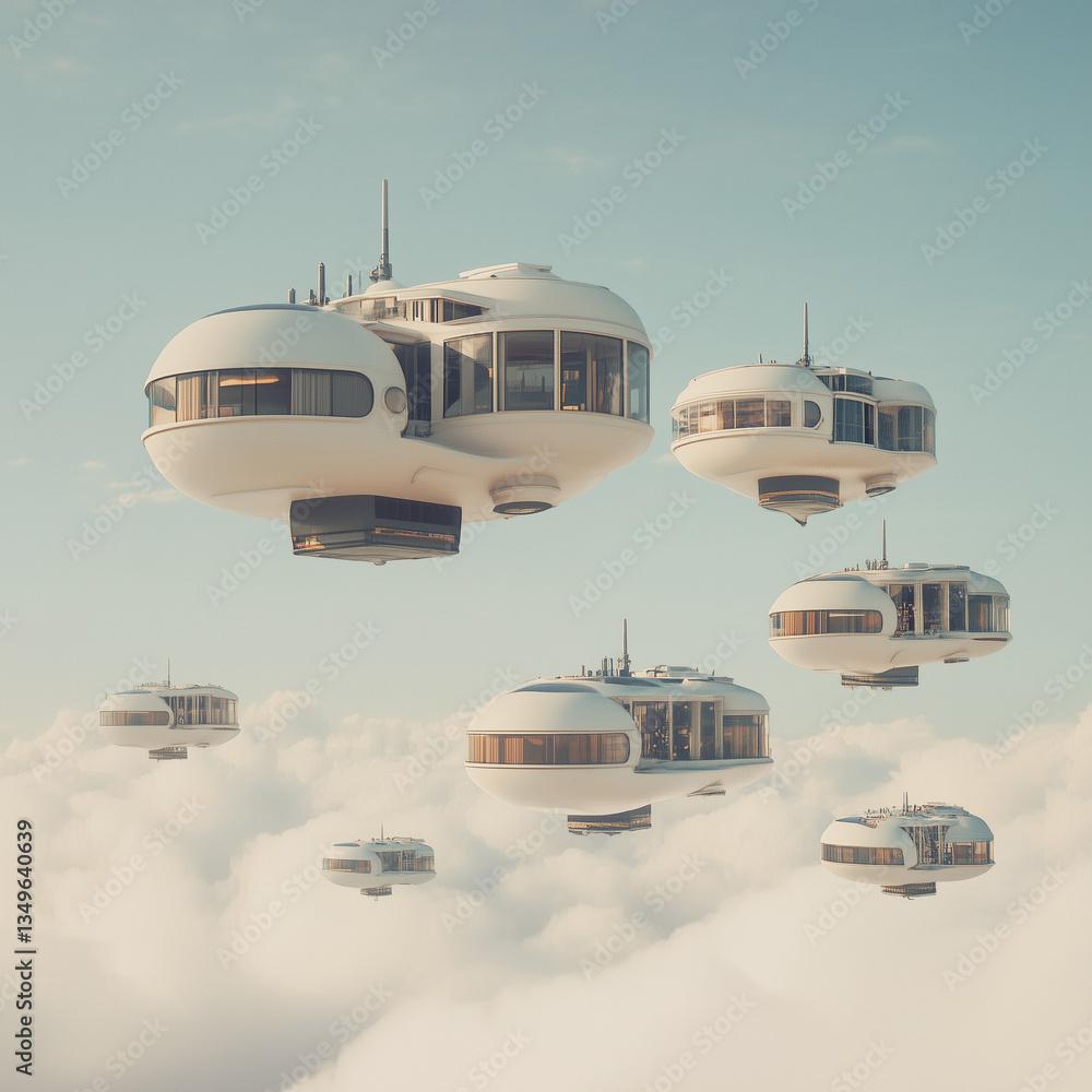 Futuristic Vertical City with Floating Platforms and Minimalist Design