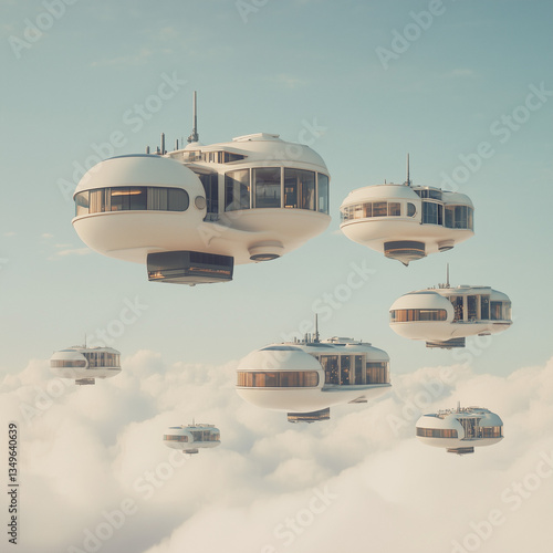 Obraz na płótnie Futuristic Vertical City with Floating Platforms and Minimalist Design w salonie