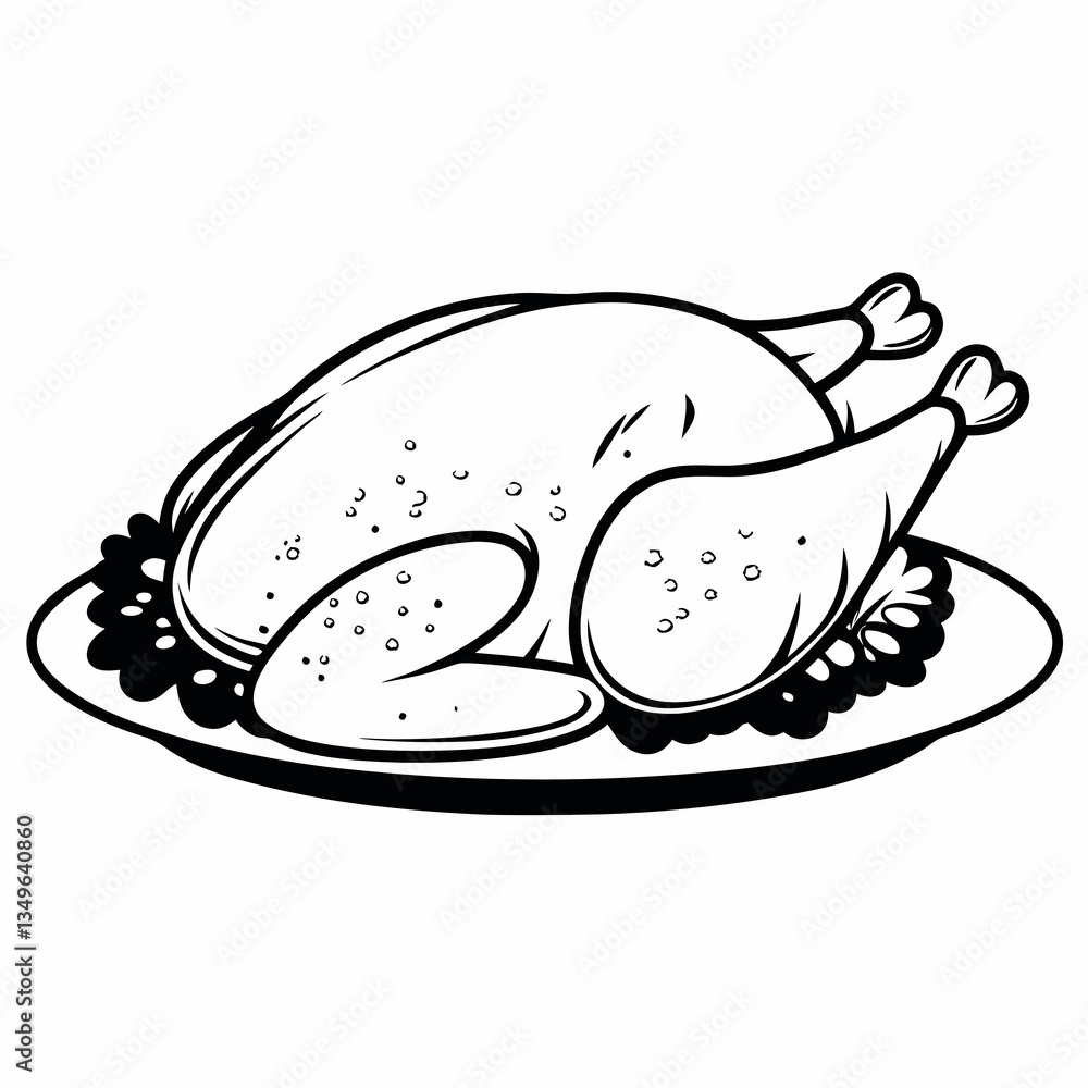 a line art vector illustration of black and white roasted chicken icon in white backgrourd a line art vector illustration of black and white roasted chicken icon in white backgrourd