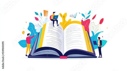 Book with three people sitting on it