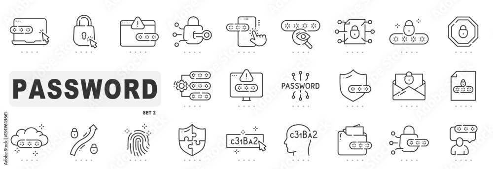 Set of password related line icons. Editable stroke. Set 2 Set of password related line icons. Editable stroke. Set 2
