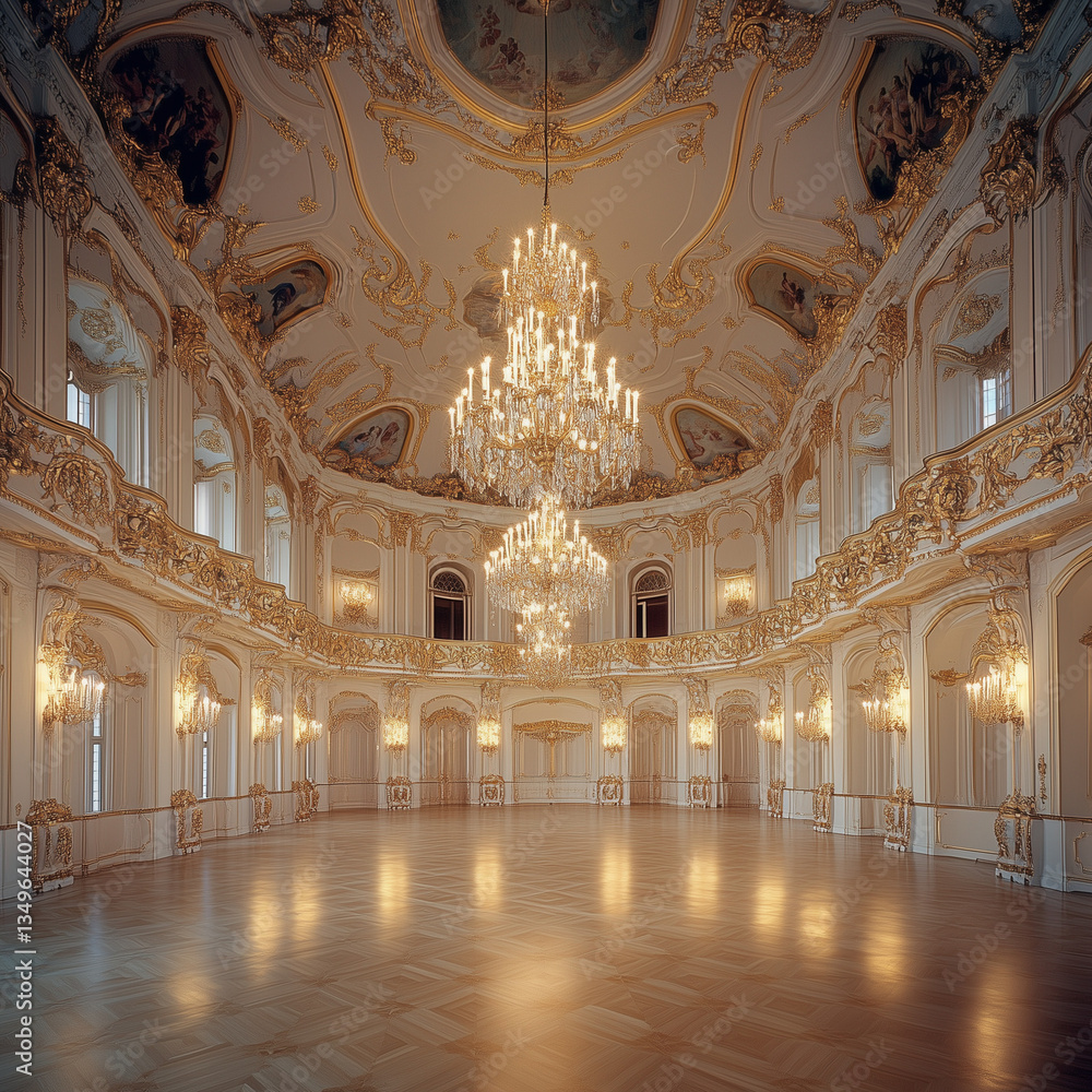 Grand Ballroom with Crystal Chandeliers and Ornate Architecture