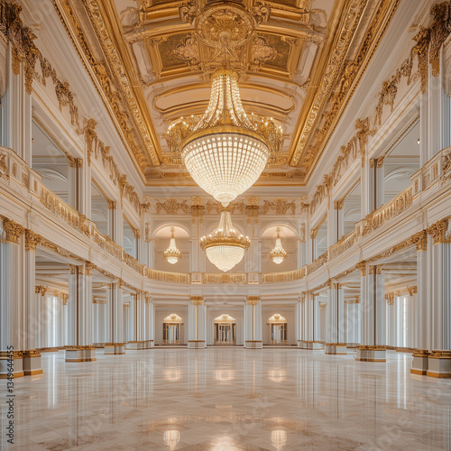 Obraz na płótnie Grand Palace Hall with Elegant Chandeliers and Majestic Architecture w salonie