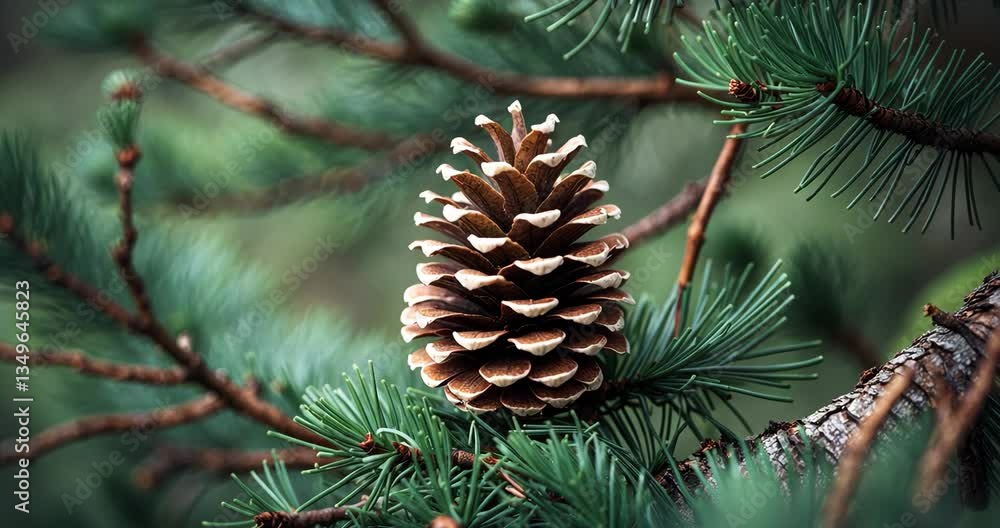 A Sand Pine cone positioned centrally and separated among vibrant, green pine needles on a tree. A Sand Pine cone positioned centrally and separated among vibrant, green pine needles on a tree.
