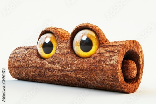 A whimsical log with two large, expressive eyes, creating a quirky and playful character.