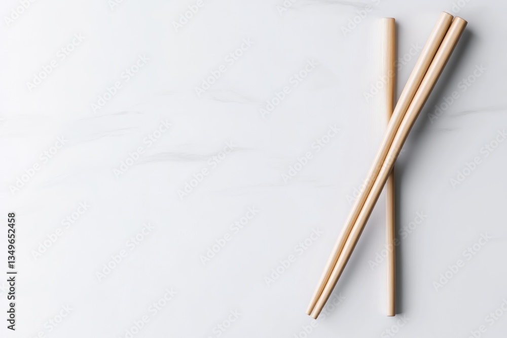 Light beige wooden chopsticks on a marble surface Light beige wooden chopsticks on a marble surface