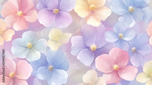 Fototapeta Naklejka Na Ścianę i Meble -  A soft and delicate watercolor floral pattern featuring gentle pastel hues and intricate botanical details.
