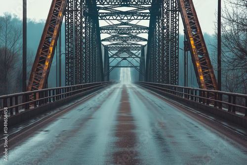 Bridge across the river with asphalt road on the bridge, Selective focus construction bridge with truss frame to countryside town.