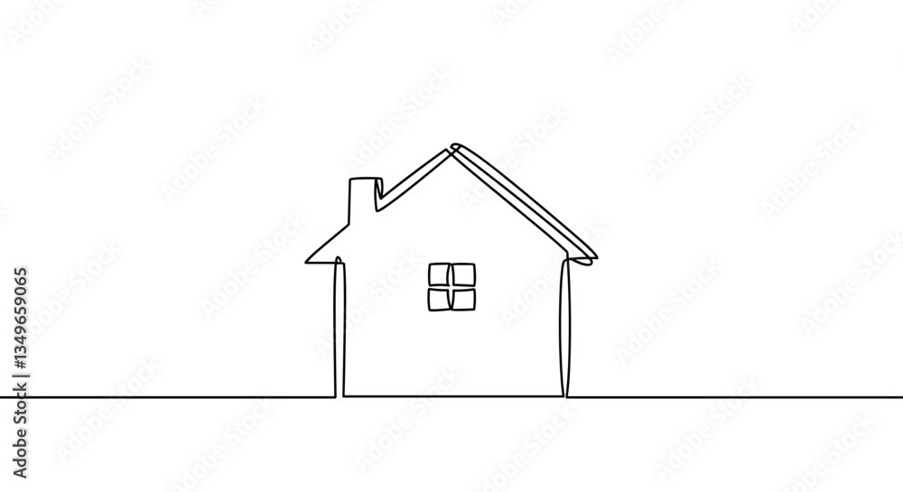 Good transparent background. Minimalist line drawing of a house on a white background