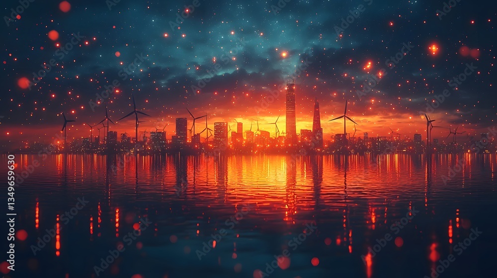 Fototapeta premium Futuristic cityscape powered by renewable energy